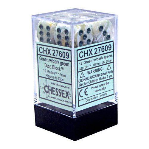 CHX 27609 Marble 16mm d6 Green/Dark Green Block (12) - Gap Games