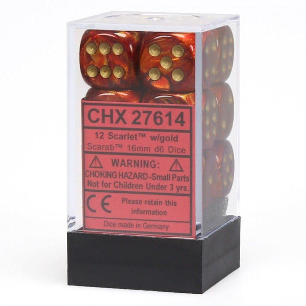CHX 27614 Scarab 16mm d6 Scarlet/Gold Block (12) - Gap Games