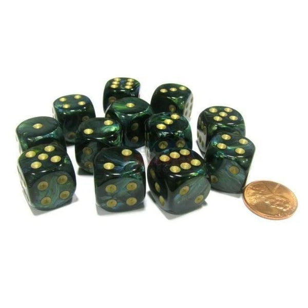 CHX 27615 Scarab 16mm d6 Jade/gold Block (12) - Gap Games