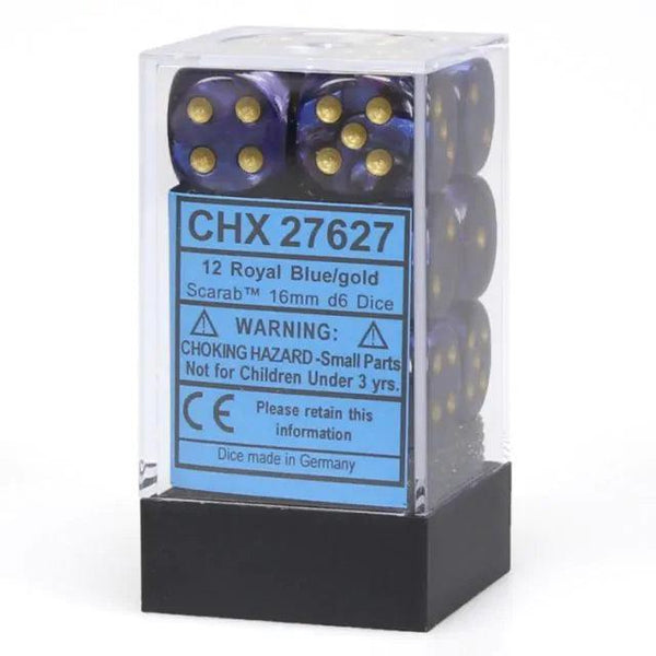 CHX 27627 Scarab 16mm D6 Dice Block Royal Blue/Gold - Gap Games