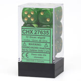 CHX 27635 Vortex 16mm D6 Dice Block Green/Gold - Gap Games