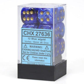 CHX 27636 Vortex 16mm D6 Dice Block Blue/Gold - Gap Games
