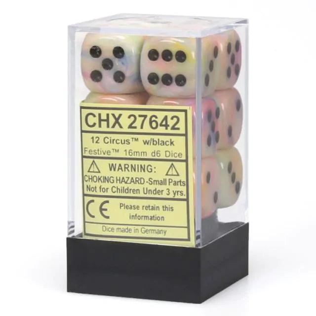 CHX 27642 Festive 16mm D6 Dice Block Circus/Black - Gap Games