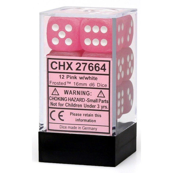 CHX 27664 Frosted 16mm d6 Pink/White Block (12) - Gap Games