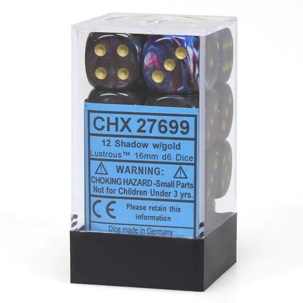 CHX 27699 Lustrous 16mm D6 Dice Block Shadow/Gold - Gap Games