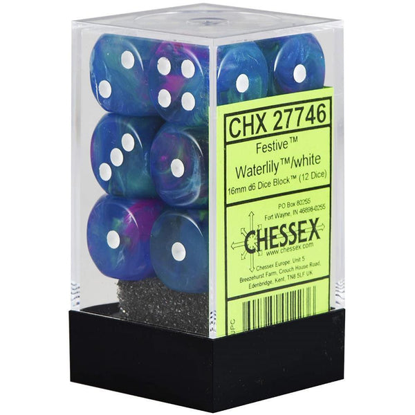 CHX 27746 Festive 16mm d6 Waterlily/White Block (12) - Gap Games