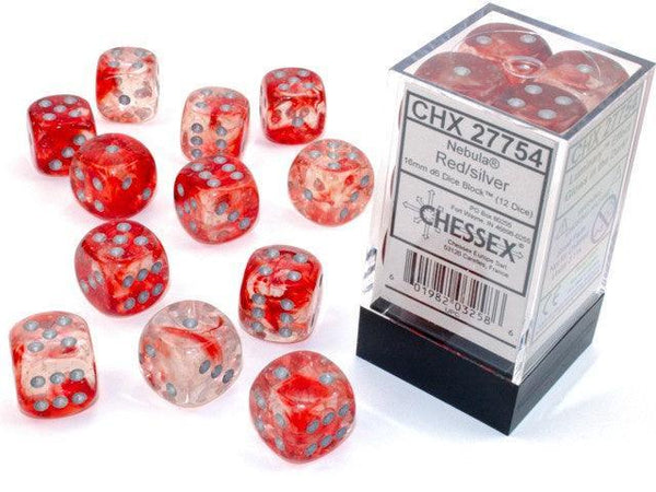 CHX 27754 Nebula 16mm D6 Dice Block Red/Silver (Luminary Effect) - Gap Games