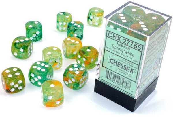 CHX 27755 Nebula 16mm D6 Dice Block Spring/White (Luminary Effect) - Gap Games