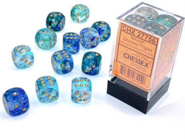 CHX 27756 Nebula 16mm D6 Dice Block Oceanic/Gold (Luminary Effect) - Gap Games