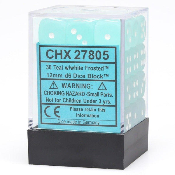 CHX 27805 Frosted 12mm d6 Teal/white Block (36) - Gap Games
