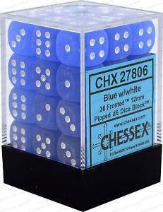 CHX 27806 Frosted 12mm D6 Dice Block Blue/White - Gap Games