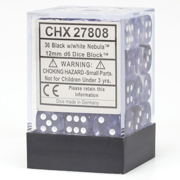 CHX 27808 Nebula 12mm d6 Black/White Block (36) - Gap Games