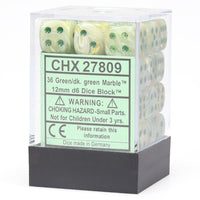 CHX 27809 Marble 12mm d6 Green/Dark Green Block (36) - Gap Games