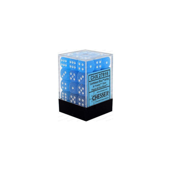 CHX 27816 Frosted 12mm d6 Caribbean Blue/White Block (36) - Gap Games