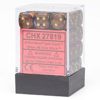 CHX 27819 Scarab 12mm d6 Blue Blood/Gold Block (36) - Gap Games