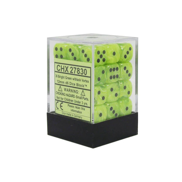 CHX 27830 Vortex 12mm d6 Bright Green/Black Block (36) - Gap Games