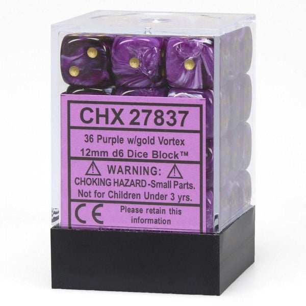 CHX 27837 Vortex 12mm d6 Purple/Gold Block (36) - Gap Games