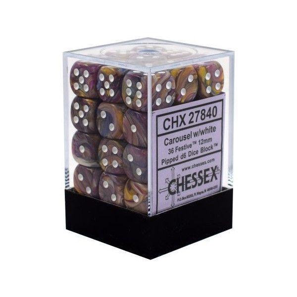 CHX 27840 Festive 12mm d6 Carousel/White Block (36) - Gap Games