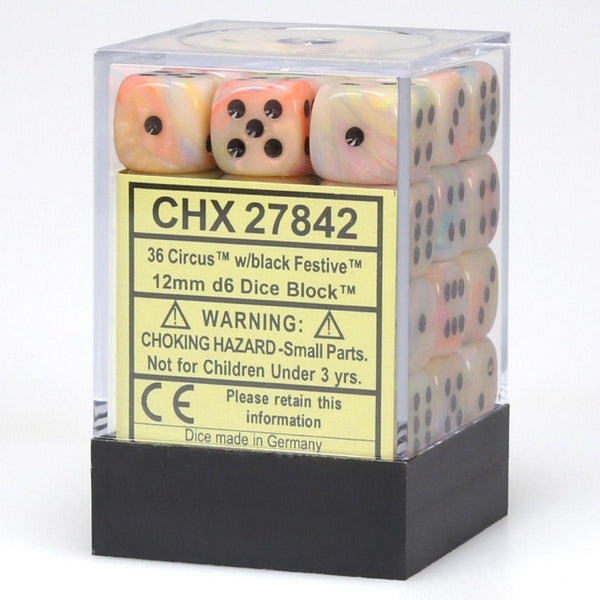 CHX 27842 Festive 12mm d6 Circus/Black Block (36) - Gap Games