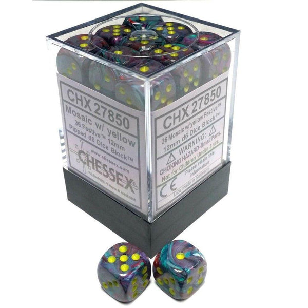 CHX 27850 Festive 12mm d6 Mosaic/Yellow Block (36) - Gap Games