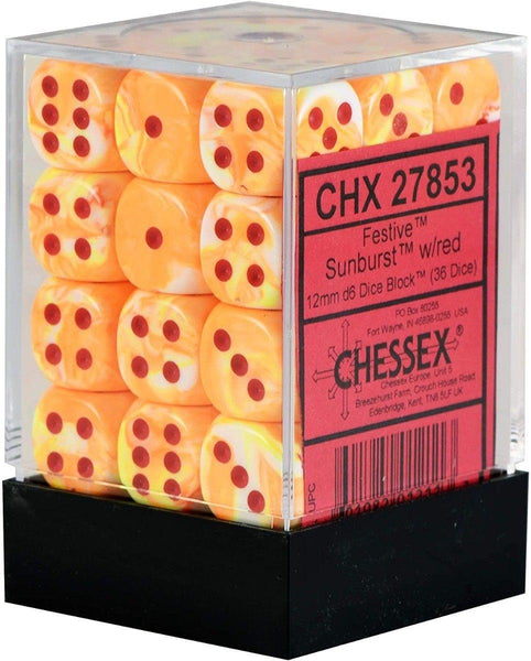 CHX 27853 Festive 12mm D6 Dice Block Sunburst/Red - Gap Games