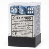 CHX 27890 Lustrous 12mm d6 Slate/White Block (36) - Gap Games