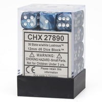 CHX 27890 Lustrous 12mm d6 Slate/White Block (36) - Gap Games