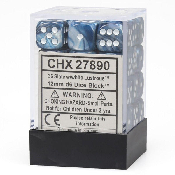 CHX 27890 Lustrous 12mm d6 Slate/White Block (36) - Gap Games