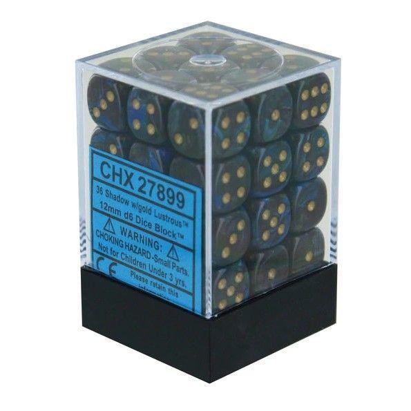 CHX 27899 Lustrous 12mm d6 Shadow/Gold Block (36) - Gap Games