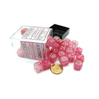CHX 27924 Ghostly Glow 12mm d6 Pink/Silver Block (36) - Gap Games