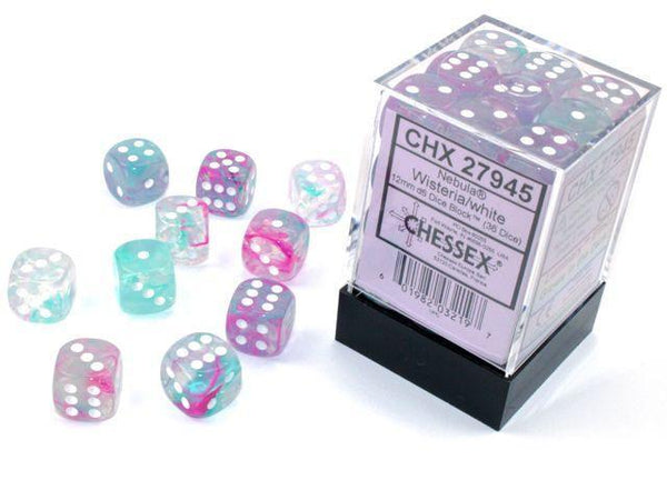 CHX 27945 Nebula 12mm d6 Wisteria/White Luminary Block (36) - Gap Games