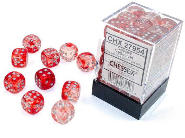 CHX 27954 Nebula 12mm D6 Dice Block Red/Silver (Luminary Effect) - Gap Games