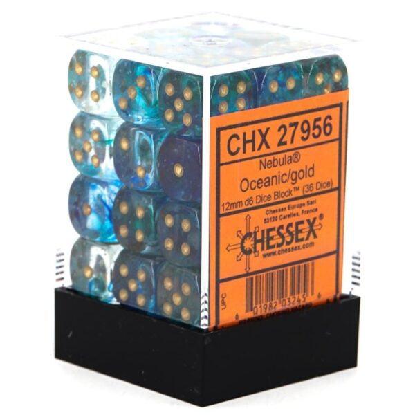 CHX 27956 Nebula 12mm D6 Dice Block Oceanic/Gold (Luminary Effect) - Gap Games