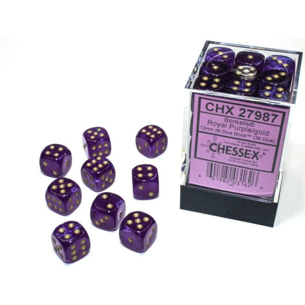 CHX 27987 Borealis 12mm d6 Royal Purple/gold Luminary Block (36) - Gap Games
