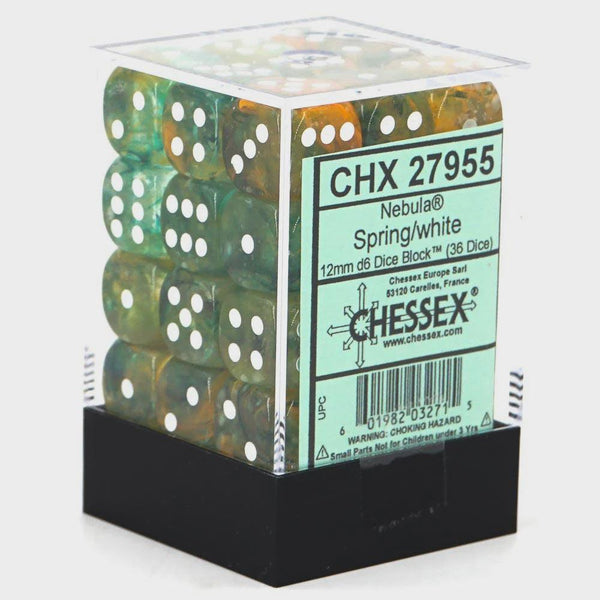 CHX Nebula 12mm D6 Dice Block Spring/White (Luminary Effect) - Gap Games