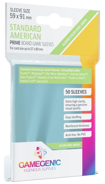 Gamegenic Prime Board Game Sleeves -Standard American-Sized (59mm x 91mm) (50 Sleeves Per Pack) - Gap Games