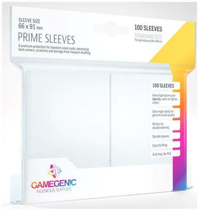Gamegenic Prime Card Sleeves White (66mm x 91mm) (100 Sleeves Per Pack) - Gap Games