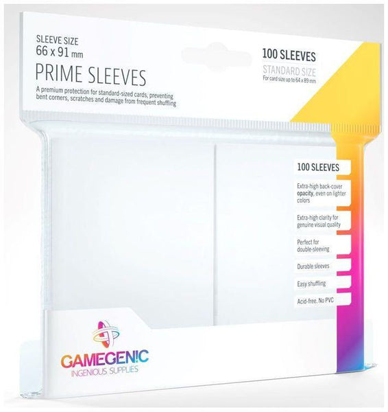 Gamegenic Prime Card Sleeves White (66mm x 91mm) (100 Sleeves Per Pack) - Gap Games