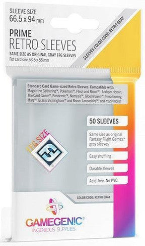 Gamegenic Prime Retro Sleeves - Size Code RETRO GREY - (66.5mm x 94mm) (50 Sleeves Per Pack) - Gap Games