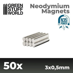 GREEN STUFF WORLD Neodymium Magnets 3 x 0.5mm - SET x50 (N35) - Gap Games