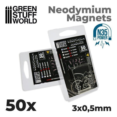GREEN STUFF WORLD Neodymium Magnets 3 x 0.5mm - SET x50 (N35) - Gap Games