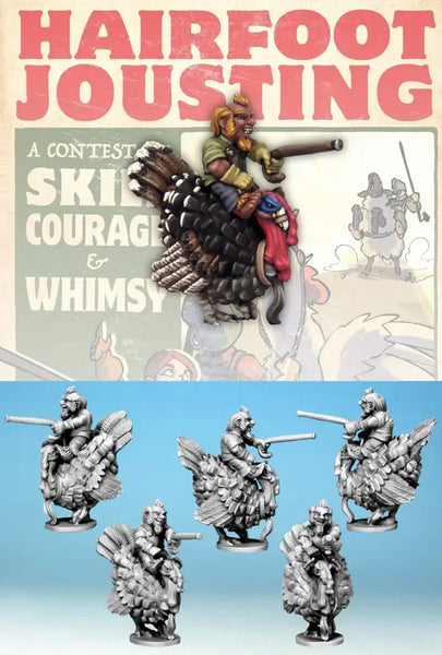 Hairfoot Jousting: Hairfoot Jouster riding a Turkey.