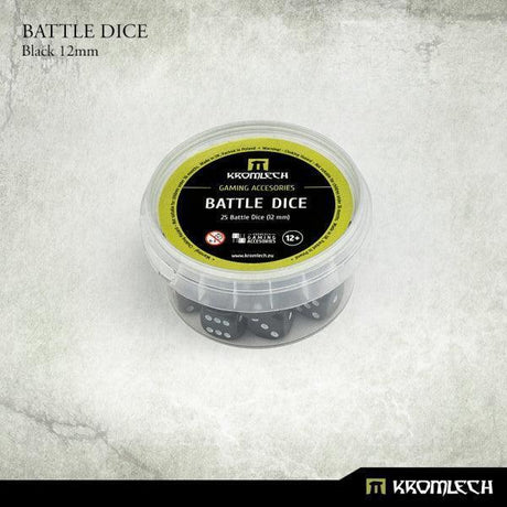 KROMLECH Battle Dice 25x Black 12mm - Gap Games