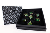 LPG Dice Set - Metal RPG Serif Green/Gold - Gap Games