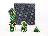 LPG Dice Set - Metal RPG Serif Green/Gold - Gap Games