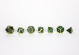 LPG Dice Set - Metal RPG Serif Green/Gold - Gap Games