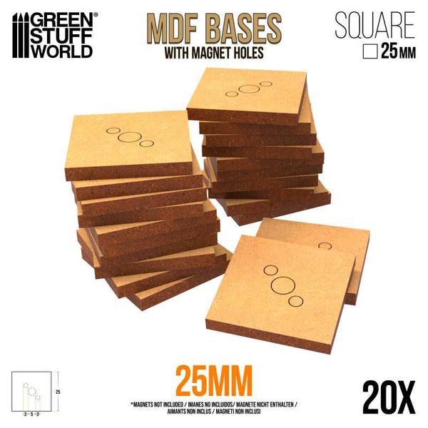 GREEN STUFF WORLD MDF miniature bases - Square 25 mm (Pack x20)