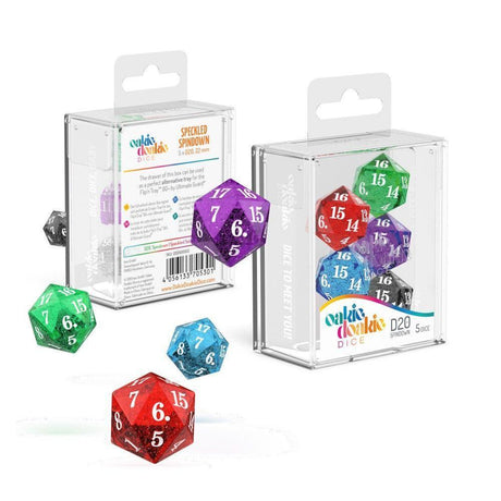 Oakie Doakie Dice D20 Spindown Speckled Selection 22mm (5) - Gap Games