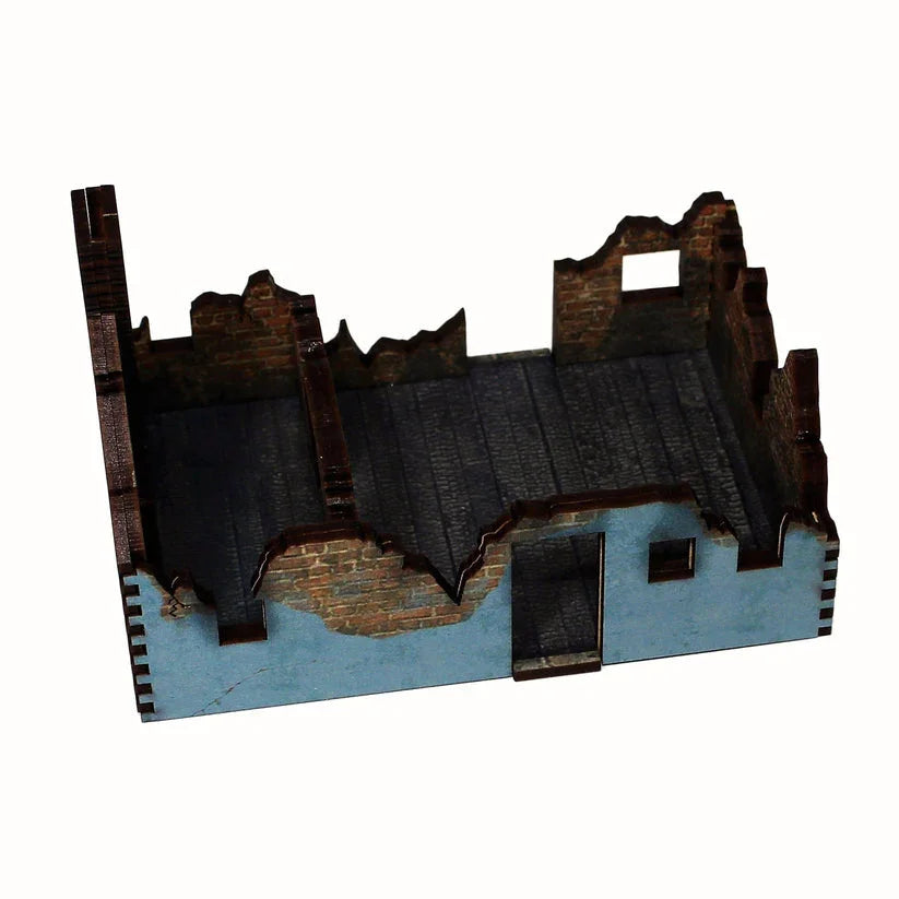 Battlefield Accessories: Ruined Village House 2 Blue Render - 28mm (TTR)