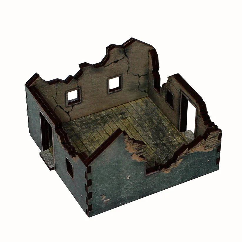 Battlefield Accessories: Ruined Village House 3 Green Render - 28mm (TTR)